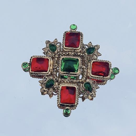 订购6个月到｜Gripoix Paris-Vintage-Cross-十字 复古 琉璃 胸针［法国设计师］ 商品图0