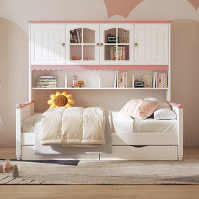 喜梦宝儿童床现代简约书架床多功能储物床粉色女孩卧室侧高床 茉莉系列