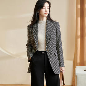 剩S 【 现货】米思阳2024秋季新款OL职场风格纹西装戗驳领一粒扣长袖外套女2686