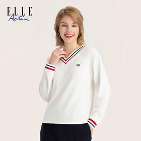ELLE Active  新款早秋长袖运动撞色秋季时尚百搭V领女士打底衫
