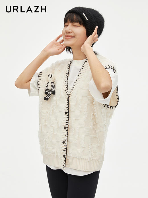 S1有兰 白色V领针织开衫LM3KJ04 商品图4