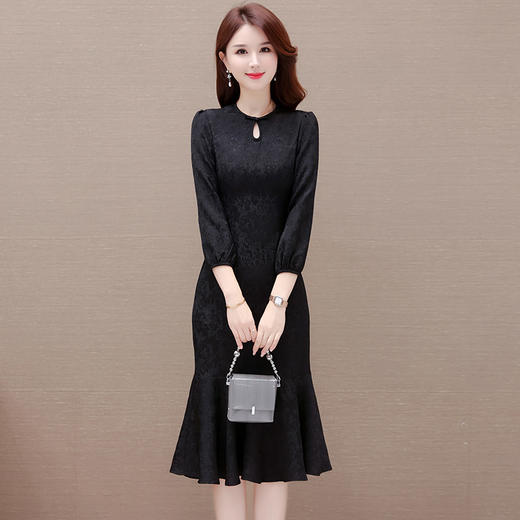 秋季新款，长袖裙优雅女士长裙旗袍改良鱼尾裙复古时尚连衣裙QYM-YX-MQ7786-Y 商品图5