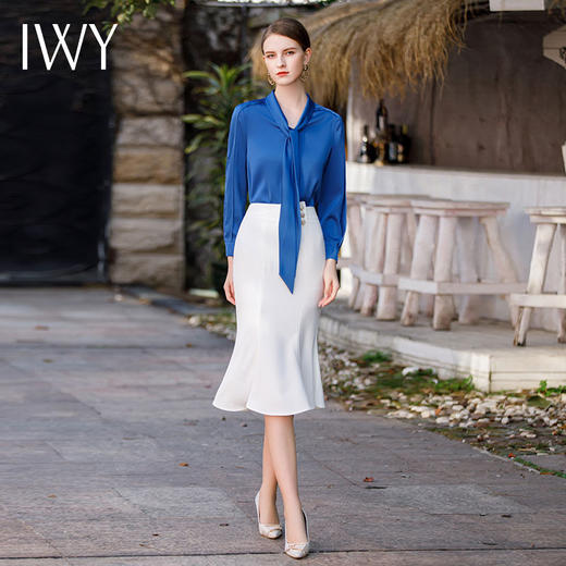 IWY/气质女神范衬衫套装女长袖鱼尾包臀裙两件套高端设计感套裙B485+S1773 商品图0