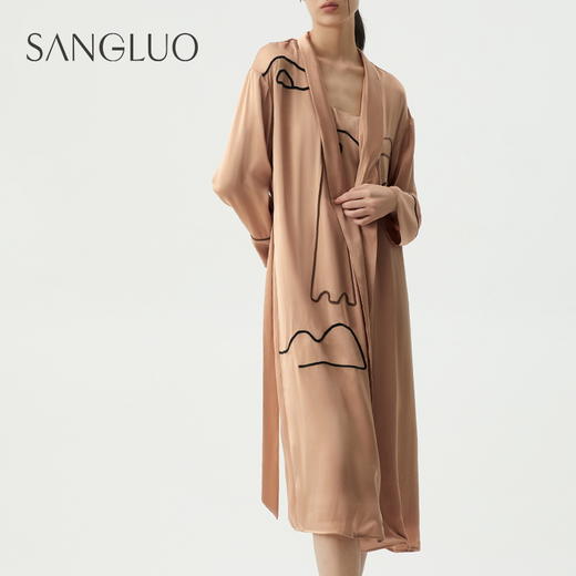 雅】SANGLUO 真丝睡袍原创抽象脸谱设计女士长款桑蚕丝睡衣家居服外穿 商品图4