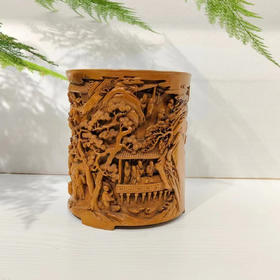 兰亭雅集°黄杨木笔筒