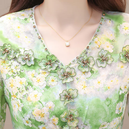 夏季新款，短袖裙荷叶边拼结中长款鱼尾裙时尚女装印花连衣裙QYM-TYP-YLYM817-Y 商品图3