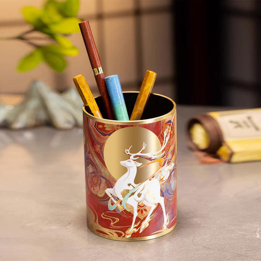 朱炳仁铜 | 鹿王献瑞笔筒 商品图1
