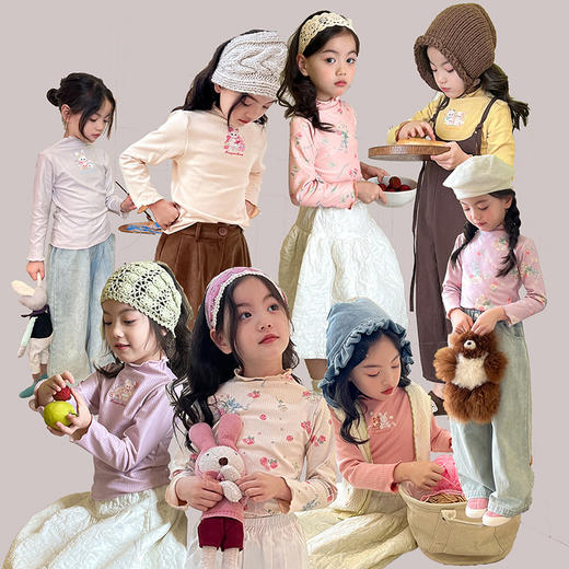 【捡漏价39.9元/2件】女童打底衫秋冬必备，领口花边精致别致，轻盈柔软的磨毛面料贴合皮肤，给孩子温暖的呵护。半高领露玉琢，花边领口添风情；磨毛贴心保暖神，长袖经典潮流趋势lish 商品图0