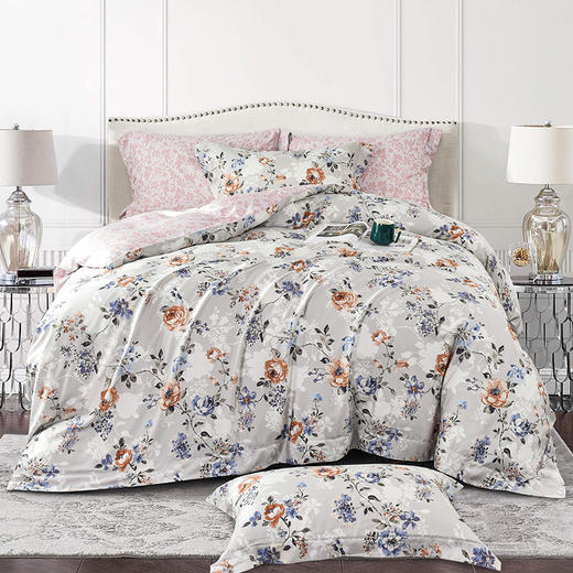 雅芳婷摩登丝床笠款四五件套凉感丝滑被套薄被芯田园印花60S套件 商品图5