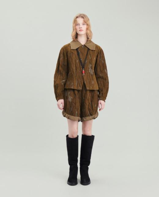 Renlisu 苔绿色绒面肌理短裤 商品图6