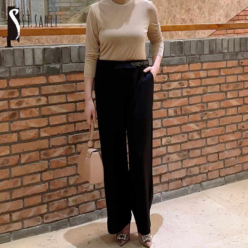 圣三利女装秋季休闲款纯色宽腿裤，女裤SL1936650