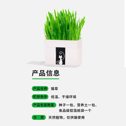 尊宝猫草锡纸装含沙土+1包种子 懒人猫草种植袋 化毛球猫咪零食 商品图4