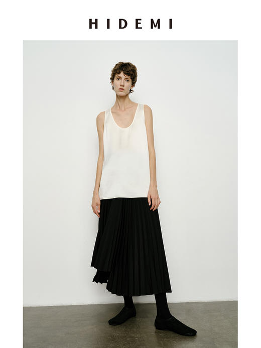 HIDEMI 极简弧形椭圆领裸肤轻柔升级版醋酸背心 黑色/白色 商品图3