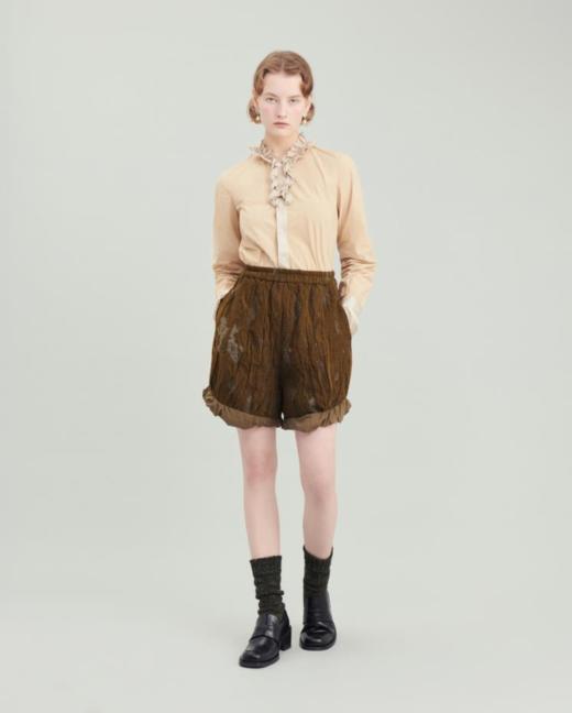 Renlisu 苔绿色绒面肌理短裤 商品图3