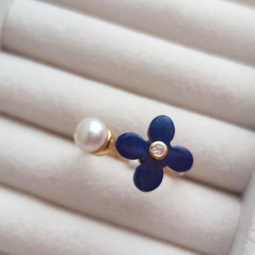 925银镀金青金石珍珠戒指 商品图1