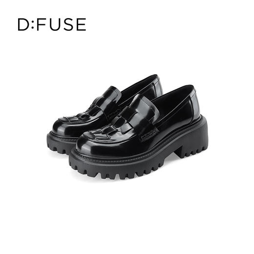 D:FUSE迪芙斯秋季新款单鞋女乐福鞋牛皮圆头编织经典厚底鞋女DF33112120 商品图6