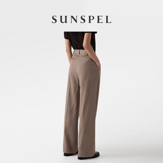 SUNSPEL女士羊毛带褶宽松阔腿西装裤长裤 商品图4
