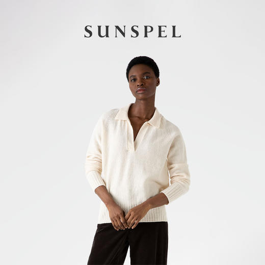 SUNSPEL女士秋冬羊羔毛Polo领针织衫套头衫 商品图3