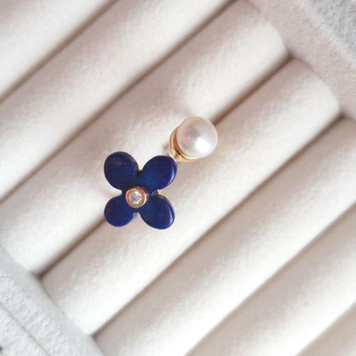 925银镀金青金石珍珠戒指 商品图0