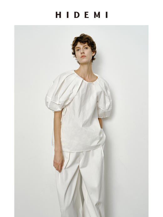 HIDEMI 特殊工艺纸感微浮雕艺术面料抽绳设计感大翻领上衣 商品图7