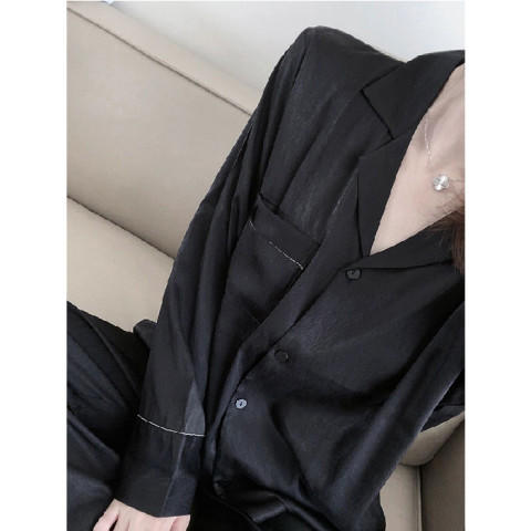 【法式睡衣女秋款冰丝薄款家居服】2023年新款气质长袖长裤套装，保型V领修饰颈部线条 环保活性印染 松紧裤腰带刚刚好不勒 挺阔裤腿 自在不束缚，舒适居家。 商品图5