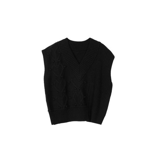 谜底针织背心女2023秋新款百搭V领套头手钩球绣花针织衫233MZ1255 商品图4