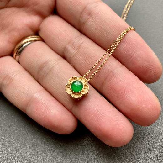 冰种阳绿翡翠小花项链18k黄金镶嵌 商品图8