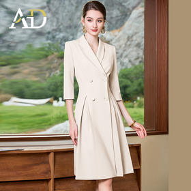 AD工作服正装女时尚通勤白领连衣裙2023新款七分袖西装连身裙收腰