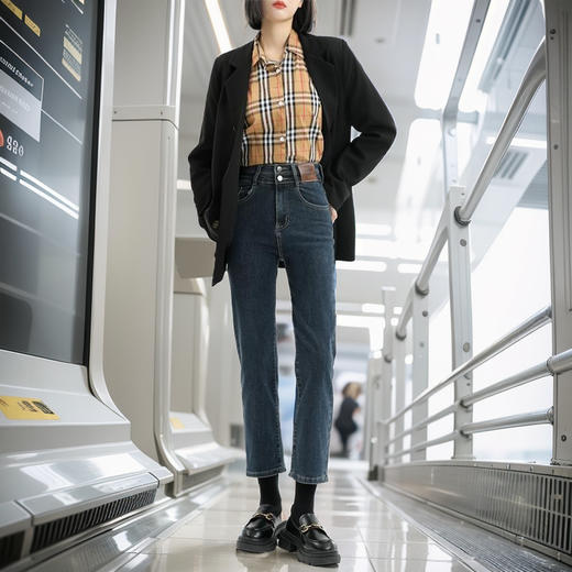 HEY+JEANS直筒牛仔裤女2023韩版新款高腰显瘦小个子高弹力烟管裤 商品图3