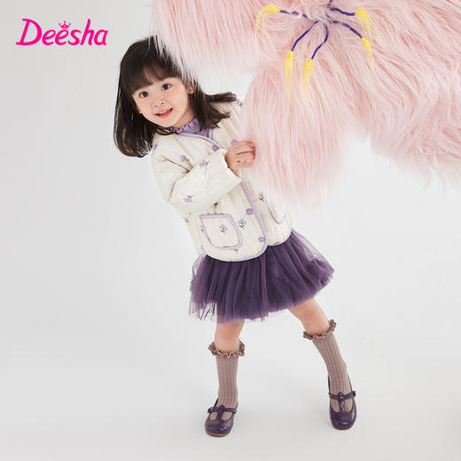 笛莎Deesha 童装女童呢大衣2023冬季新款绣花棉外套  商品图1