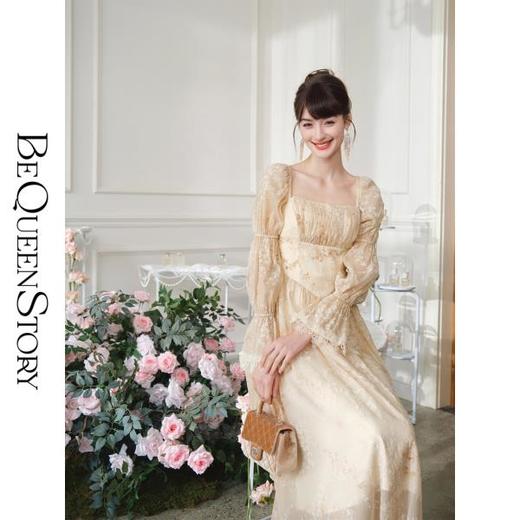 BeQueenStory【金盏流年】轻奢优雅时尚修身长款连衣裙2023早秋新 商品图3