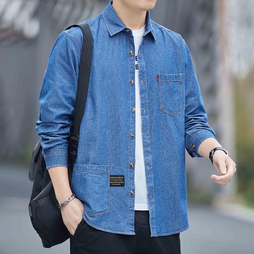 红览 纯棉牛仔长袖衬衫男士休闲全棉衬衣C808 商品图3