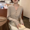 【初秋上新，V领针织衫】混纺初秋新款女士V领套头针织衫 百搭长袖气质显瘦  商品缩略图1