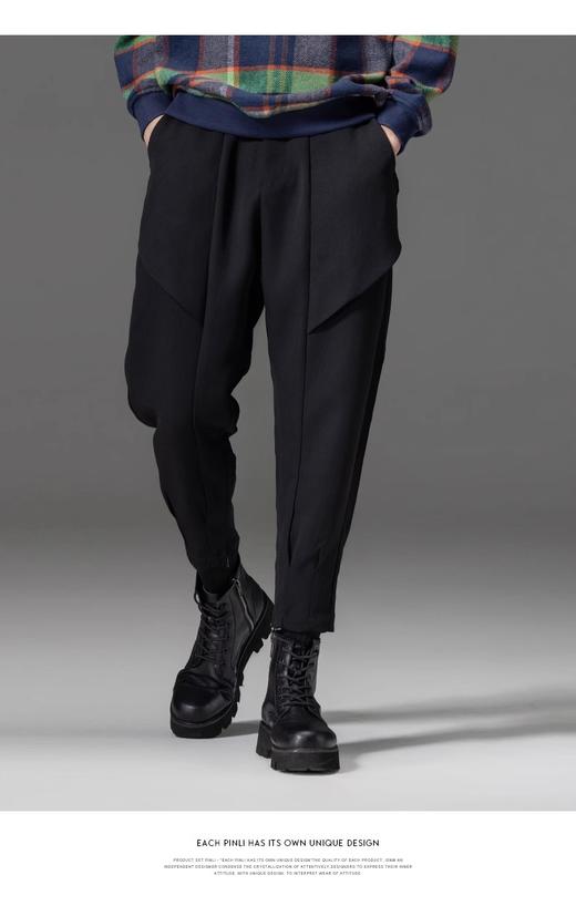PINLI品立秋季新品男纯色小脚休闲裤潮牌百搭束脚黑色九分裤B233117018 商品图0