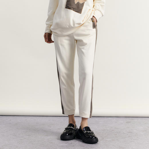 谜底休闲裤女2023秋新款复古拼接宽松百搭松紧腰九分裤233MK1064 商品图0