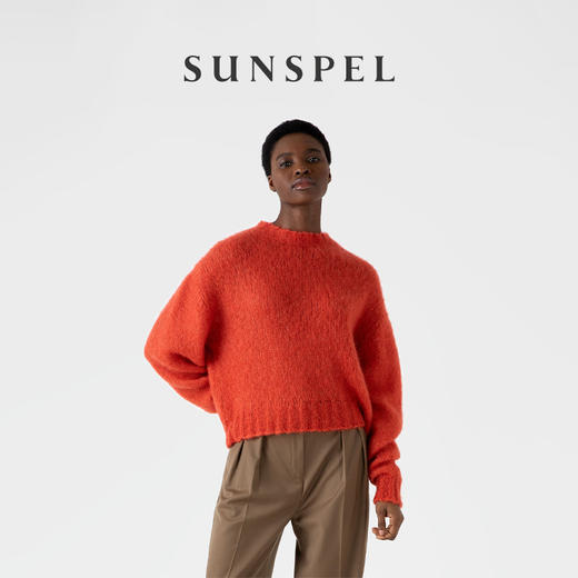 SUNSPEL女士秋冬马海毛桑蚕丝混纺圆领针织毛衣套头衫 商品图3