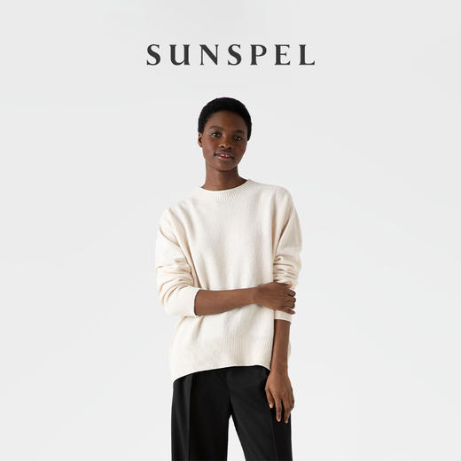 SUNSPEL女士秋冬羊羔毛宽松圆领针织毛衣 商品图3