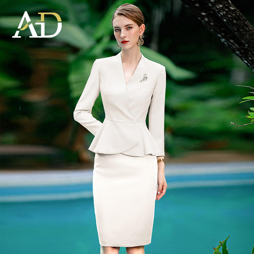 AD职业装气质女神范行政套装女正装高端白色主持人上镜西装套裙子 商品图2