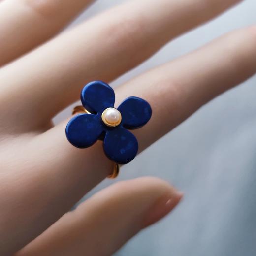 925银镀金青金石珍珠戒指 商品图3