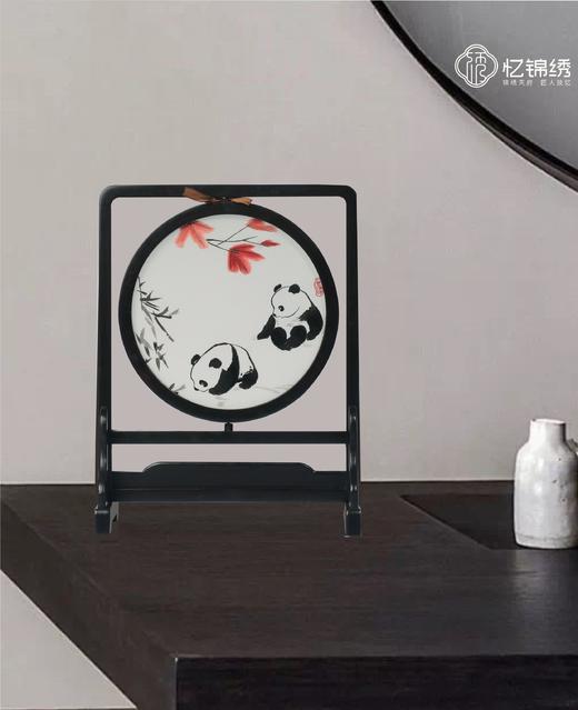 蜀绣双面绣-枫叶双熊猫 商品图0