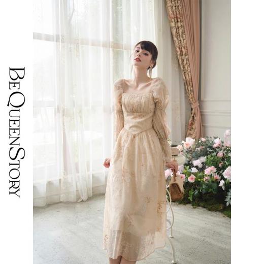 BeQueenStory【金盏流年】轻奢优雅时尚修身长款连衣裙2023早秋新 商品图4