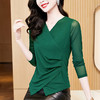 秋季新款，修身显瘦百搭交叉V领纯色长袖网纱打底衫女KQL-E37M2669 商品缩略图4
