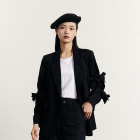 谜底特色西装外套女2023秋新款通勤纯色西服立体蝴蝶结233MW1136