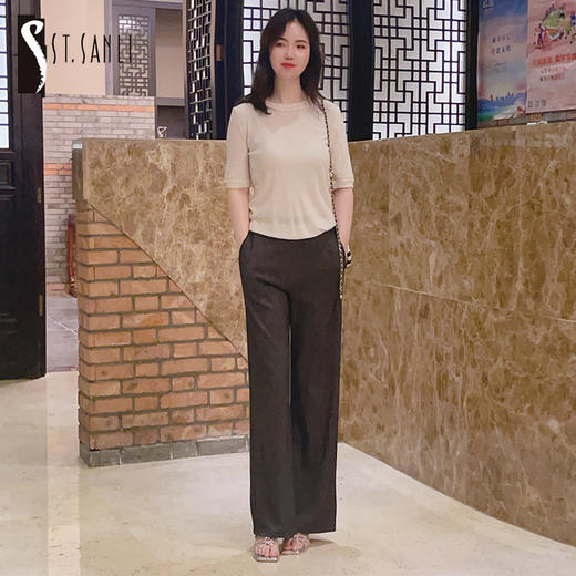 圣三利女装针织休闲九分宽腿裤SL1936450 商品图0