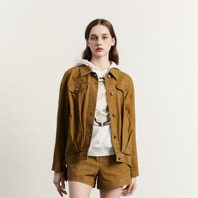 谜底翻领外套女2023秋复古时尚后背绣花纯棉设计感长袖233MW0956