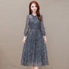 QYMCR-CS21A35-L 中长款印花收腰时尚连衣裙2023年春款圆领长袖通勤优雅打底裙 商品缩略图1