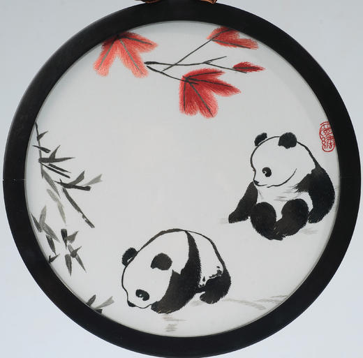 蜀绣双面绣-枫叶双熊猫 商品图4
