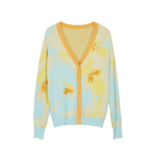 谜底V领针织开衫女2023秋新款复古文艺提花H型针织外套233MZ1291 商品图4