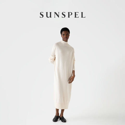 SUNSPEL女士秋冬羊羔毛漏斗领针织连衣裙 商品图5