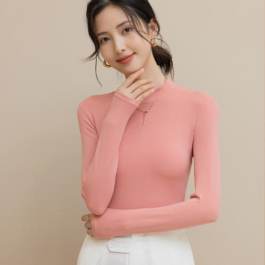 秋冬加绒打底衫女软绵绵双面暖绒半高领打底衫百搭修身上衣加厚 商品图12